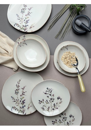 Tabak Evi Porselen Pebble Yemek Takımı Lila 4 Kişilik 12 Parça