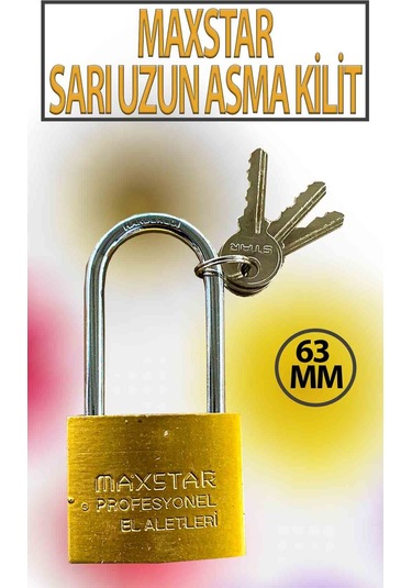 Uzun Tip Sarı Asma Kilit 50 Mm 3 Anahtarlı