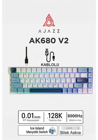 Ak680v2 Manyetik Switch Rapid Trigger 8000hz Klavye-128k Scan Rate-bilek Askısı