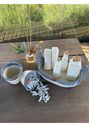 3'lü Düzenleyici Sepet Set Leke Tutmaz Mavi - Beyaz Beyaz - Mavi