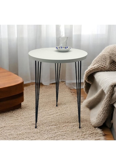 Zigon Sehpa Beyaz Metal Tel Ayak 37 Çap Beyaz - Atlantik Çam