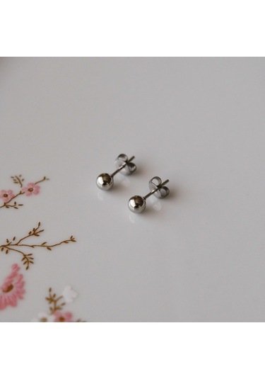 Cerrahi Çelik 4 Mm Top Küpe Gümüş Renk Gri