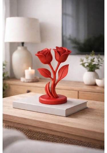 Çift Güllü Dekoratif Biblo Modern Ev Dekoru, Şık & Anlamlı Hediye 3d Baskı