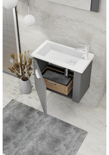 Biani Fix Maxila 60 Cm Seramik Lavabolu, Aynalı, Banyo Dolabı, Lavabo Dahil, Mdf,Mat Gri Biani Fix Maxila 60 Cm Seramik Lavabolu, Aynalı, Banyo Dolabı, Lavabo Dahil, Mdf,Mat Gri