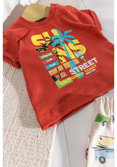 Palmiye Desenli Yazlık Şortlu Erkek Bebek Takım 001