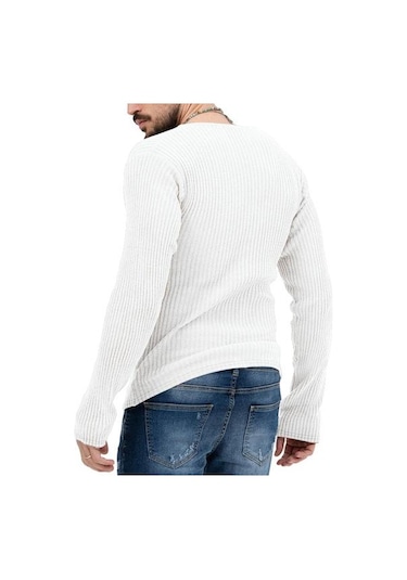 Erkek Örgü Kazak Derin V Yaka Nervürlü Uzun Kollu Düz Renk Slim Fit Yumuşak Sıcak Sonbahar Kış Rahat Erkek Kazak Üst Kazak Triko Kayısı Açık Bej