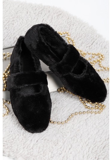 Siyah Ultra Yumuşak Peluş Kadın Ev Babeti Hafif Taban Panduf Siyah