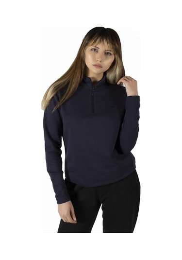 Kadın Lacivert Yarım Fermuarlı Basic Düz Renk Trend Sweatshirt Lacivert