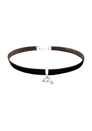 Kahverengi Kadife Kadın Yunus Balığı Choker Renkli