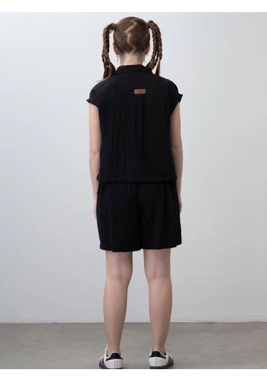 Kız Çocuk Müslin Şortlu Takım-15785 Siyah