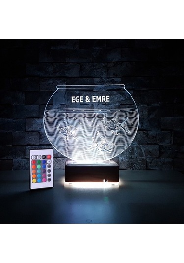 Akvaryum 3D Led Lamba Kişiye Özel Isimli Hediyelik Lamba 16 Renk