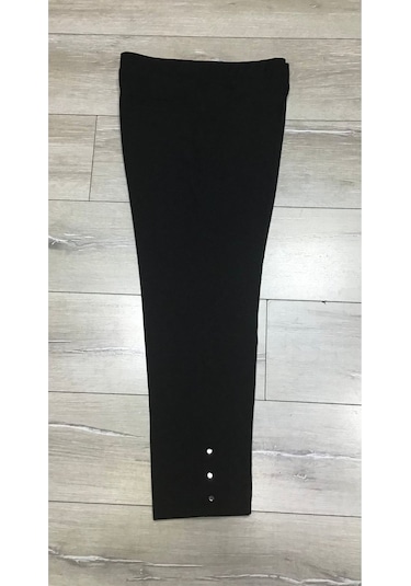 Scuba Yanlardan Cepli Önü Dikişli Paçası Çakmalı Beli Lastikli Büyük Beden Pantolon Siyah