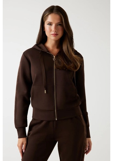 New Hooded Kadın Scuba Sweatshirt Kahverengi