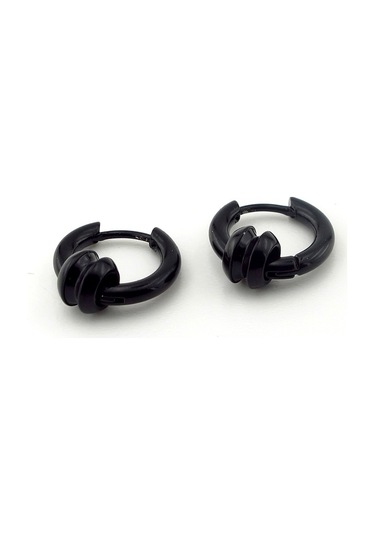 Iki Boğumlu Halka Tasarım Siyah Paslanmaz Çelik Erkek Küpe E796