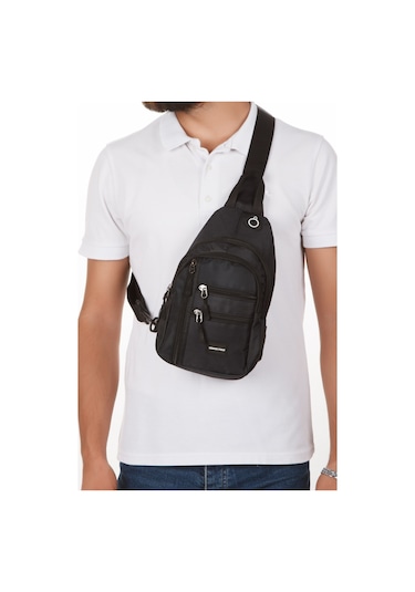 Newish Polo Erkek Kumaş Usb Kulaklık Çıkışlı Bodybag Göğüs Ve Omuz Çantası New172 - Siyah