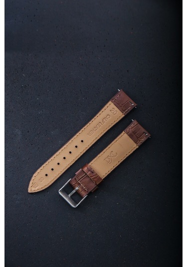 Hakiki Deri 20mm Akıllı Pimli Saat Kordonu Koyu Kahverengi