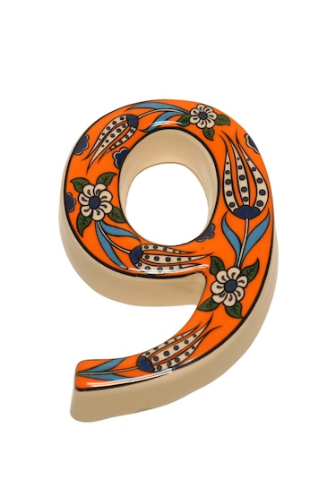 Seramik Kapı Adres Numaraları (0-9) Turuncu Lale Desen