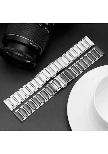 Samsung Uyumlu Galaxy Watch 42mm 20mm Seramik Metal Frm Kordon Siyah-gümüş