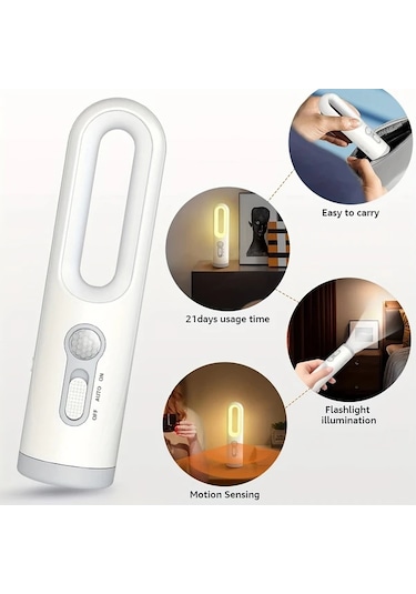 Brightnova 1pc Led Fener Gece Lambası Hareket Sensörlü Usb Şarjlı Taşınabilir Yatak Odası Okuma Kamp Acil Durum Altın