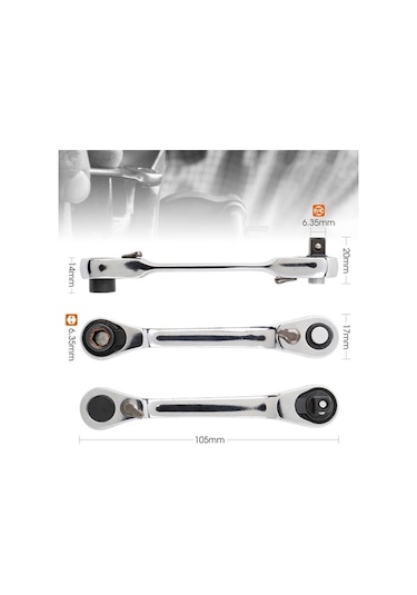 Pazly Tornavida Soket Hızlı Cırcır Çift Anahtarı 14" Inch Rod