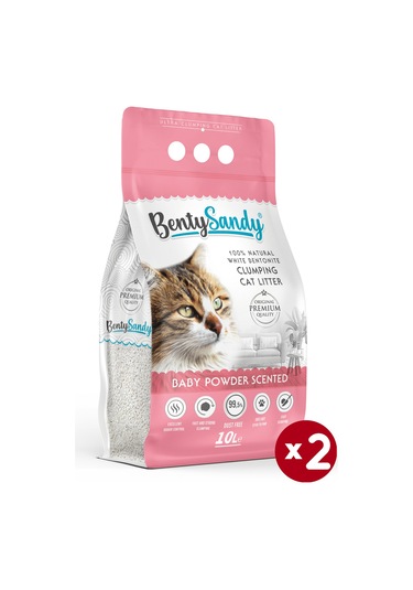 Benty Sandy Bebek Pudra Kokulu İnce Topaklaşan Bentonit Kedi Kumu 2 x 10 L