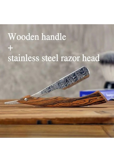 Tan Ahşap Saplı Bıçak Tıraş Jilet Profesyonel Berber Tıraş Makinesi Kaş Jilet 1 Razor Mkt