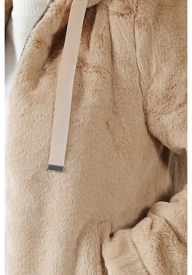 Only Kadın Onlvıda Kapüşonlu Peluş Mont 15260047 Bej Bej