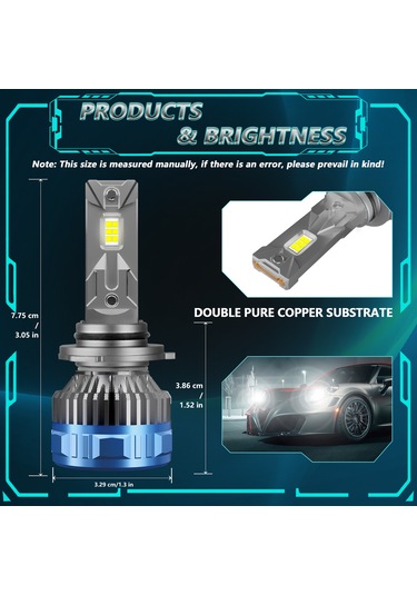 Xindoker P16 Led Araba Farı 60w 60000lm 6000k: 12000rpm Hidrolik Fanlı, 50v Akıllı Isı Kontrol, Ip67 Su Geçirmez 9006 Çiftli Set