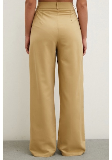 Never More Boru Paça Yüksek Bel Keten Pantolon Camel