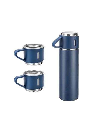 Kişiselleştirilebilir 3 Bardaklı Çelik Termos 05 Lt Mavi Mavi