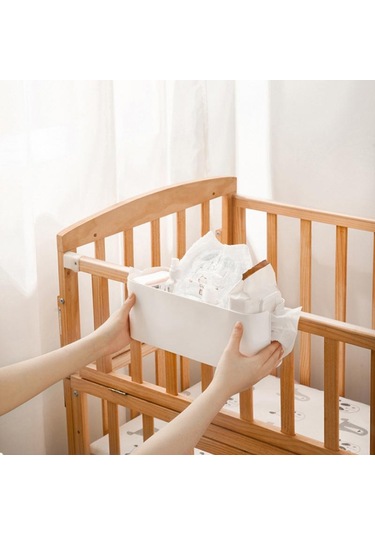 Yatak Başı Plastik Saklama Caddy'si Çıkarılabilir Kancalı Asılı Sepet Eşya Kutusu Beyaz