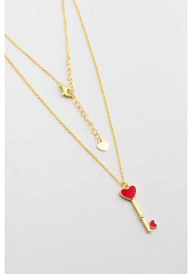 So Chic  Kalp Anahtarı 18 Ayar Sarı Altın Kaplama 45 Cm Gümüş Kolye