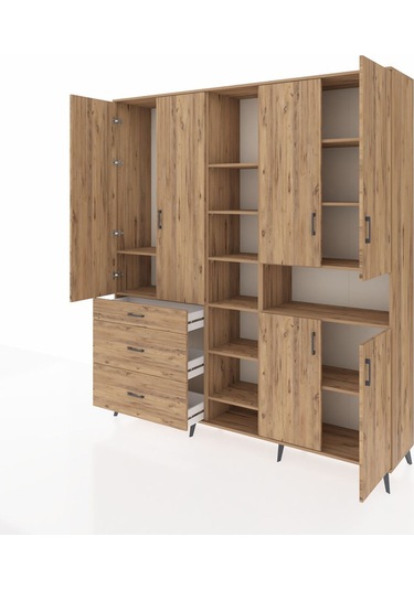 Hyperion Dolap 13 Raflı 3 Çekmeceli 6 Kapaklı 220x44x243 Çam-çam/çam Atlas Çam/atlas Çam