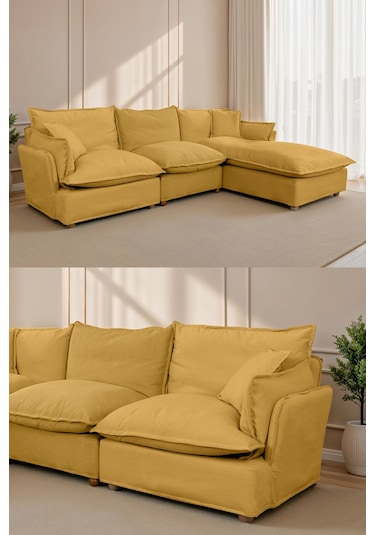 Lavinia Giydirilebilir Kılıflı L Köşe Koltuk Hardal