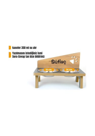 Realwood Standlı Ahşap Kedi Köpek Mama ve Su Kabı 750 ML