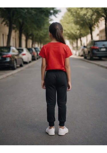 Çocuk Papatya Kelebek Baskılı Eşofman Takımı Kırmızı