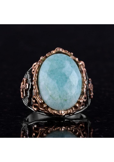 Denizci Çapa Gümüş Yüzük, Doğal Taş Yüzük Erkekler İçin, 925 Ayar Gümüş Yüzük, Amazonit Gümüş