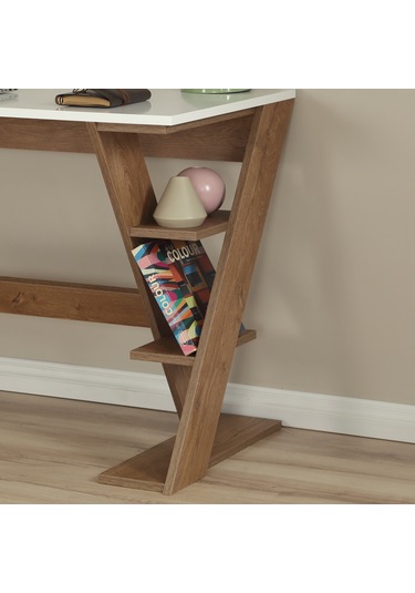 Pasific Home Lungo Raflı Çalışma Masası, Ofis Masası, 60X140 Cm, Koyu Meşe&Beyaz