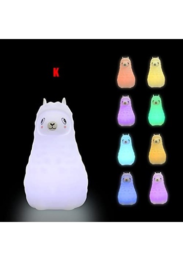 Led Gece Lambası, Karikatür Hayvan Çocuk Lambası Renk Değiştiren Silikon Bebek Odası Lambası Başucu Lambası Şarj Edilebilir Kablosuz Gece Lambası Alpaka