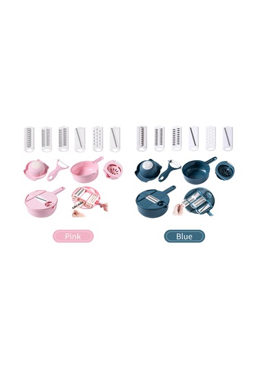 Neevoyu Mavi Çok İşlevli Kalın Dairesel Süzgeçli Sebze Dilimleyici 6 Bıçak/12 Fonksiyon - Paslanmaz Çelik Bıçaklar, Eldiven, Süzgeç Sepetiyle Mavi