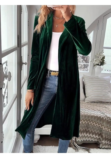 Kadın Uzun Kollu Önü Açık Kolları Uzun Midi Ceket Yeşil