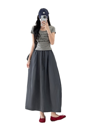 Zayıflatıcı Yüksek Bel İş Kıyafeti Patchwork Çiçek Tomurcuğu Etek Koyu Gri