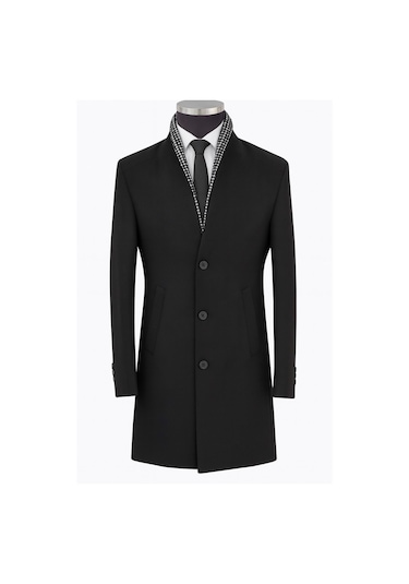 Plus Scorpion Erkek Uzun Kaşe Kaban İtalyan Kesim Slim Fit Şık Model Siyah