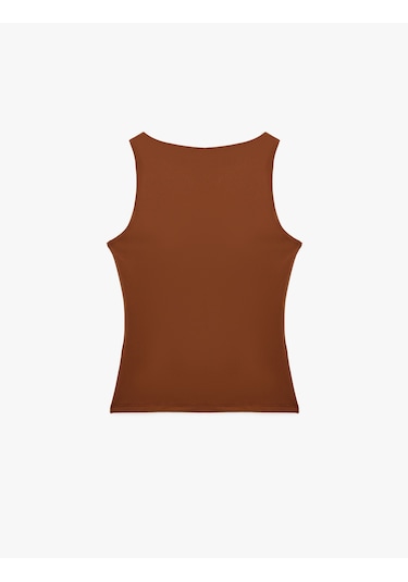 Koton Slim Fit Yuvarlak Yaka Kolsuz Top Kahverengi 6sak10291ek Kahve
