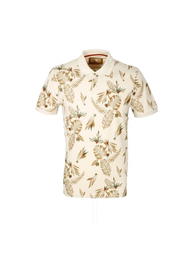 Erkek Bej Baskılı Slim Fit Dar Kesim Polo Yaka %100 Pamuk T-shirt Ncs Jeans 1178-bej Bej