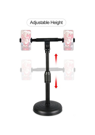 Sandwich Siyah Masaüstü Çift Telefon Tutucu, 22-32cm Yükseklik Ayarlanabilir, 360 Döner, Yayın, Tv İzleme İçin Esnek, Online D