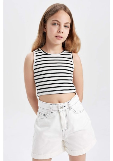 Defacto Kız Çocuk Pamuklu Şort C9300A824SMWT34 Beyaz