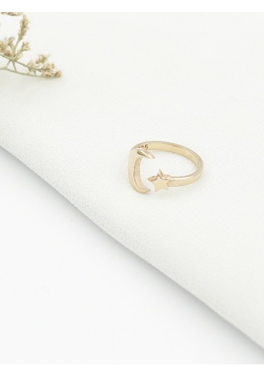 Brezza Lusso Jewelry Yıldız Ve Hilal Kadın Gümüş Yüzük Ayarlanabilir 11-17 Altın