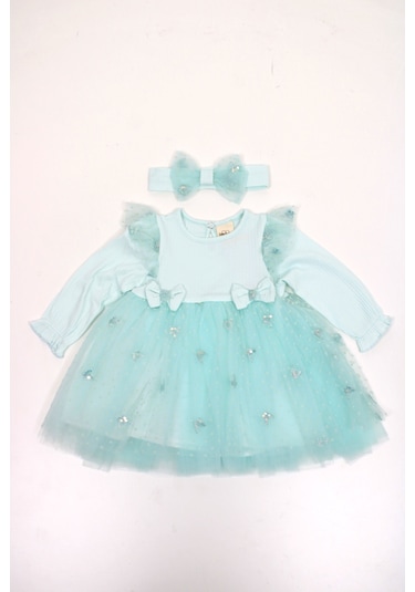 Serkon Fitilli Tüllü Bebek Elbise 0558 Mint