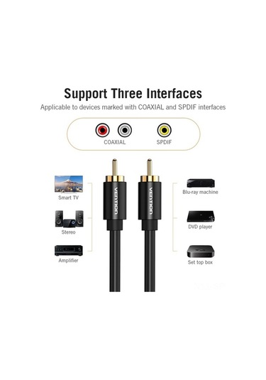 Besthome1 Vention Rca Koaksiyel Ses Video Kablosu, Altın Kaplama, Saf Bakır İletken, Spdif Uyumlu, Ev Sinema Sistemi, 2 Metre,